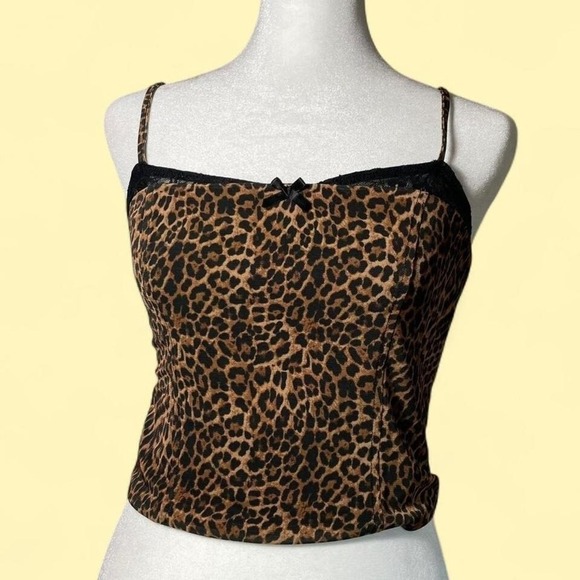 Edikted Women's M Spaguetti Strap Lace Bow Leopard Print Dainty Glam Top - Picture 1 of 6